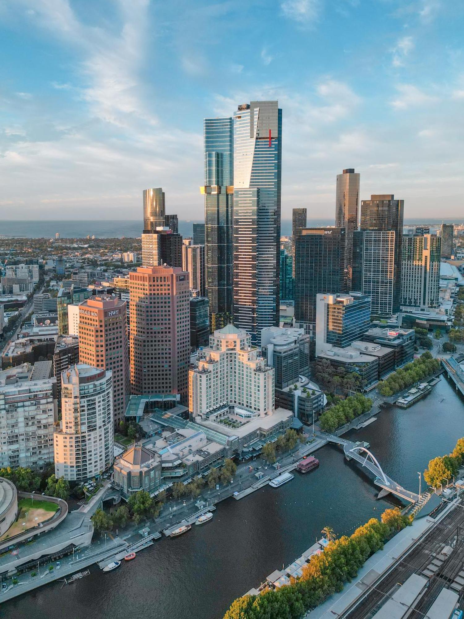 Отель The Langham Мельбурн Экстерьер фото Aerial view of the Melbourne CBD